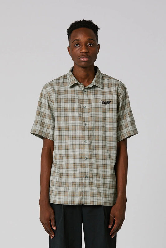 Manners Check SS Shirt Green Brown