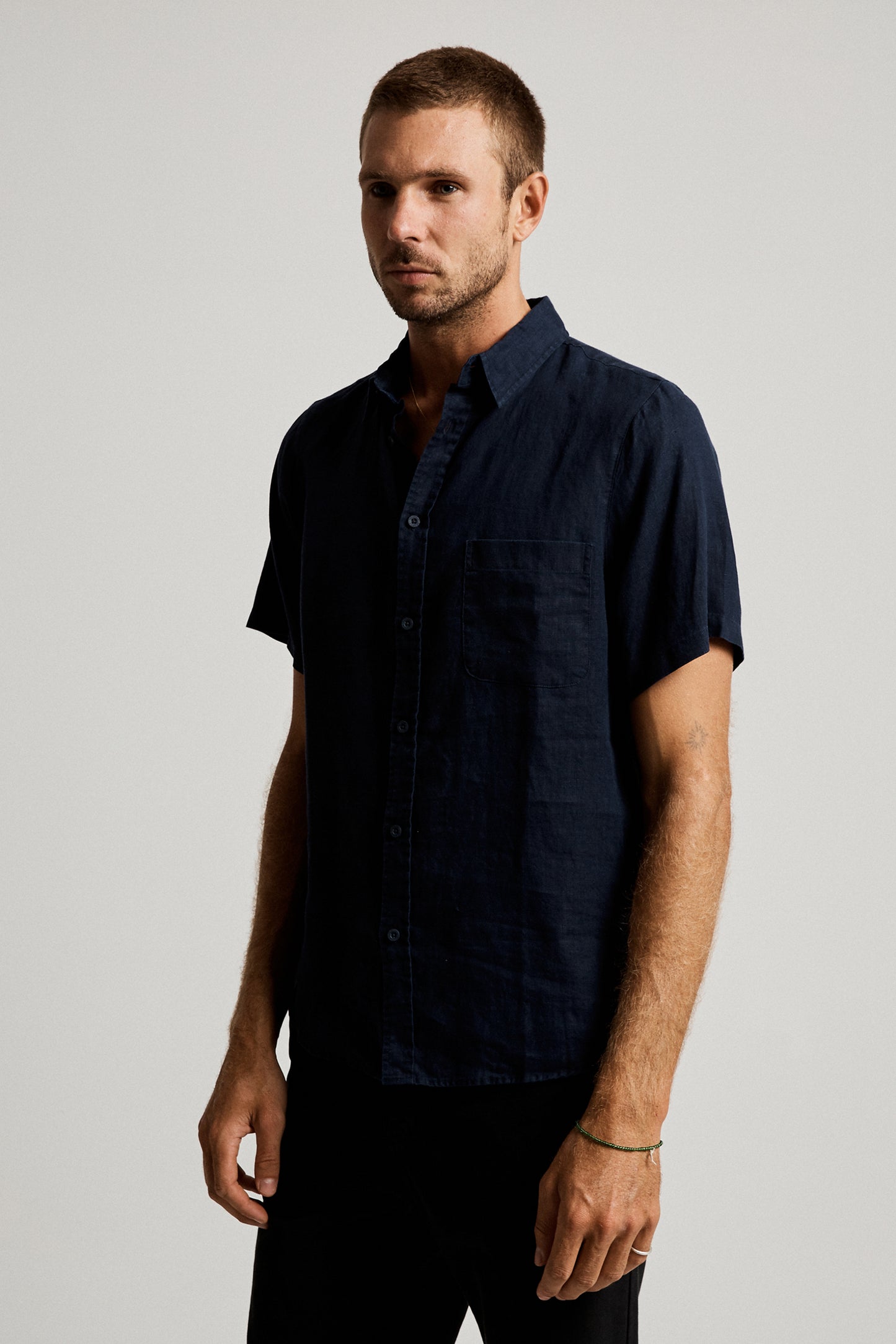 Linen Short Sleeve Shirt Navy