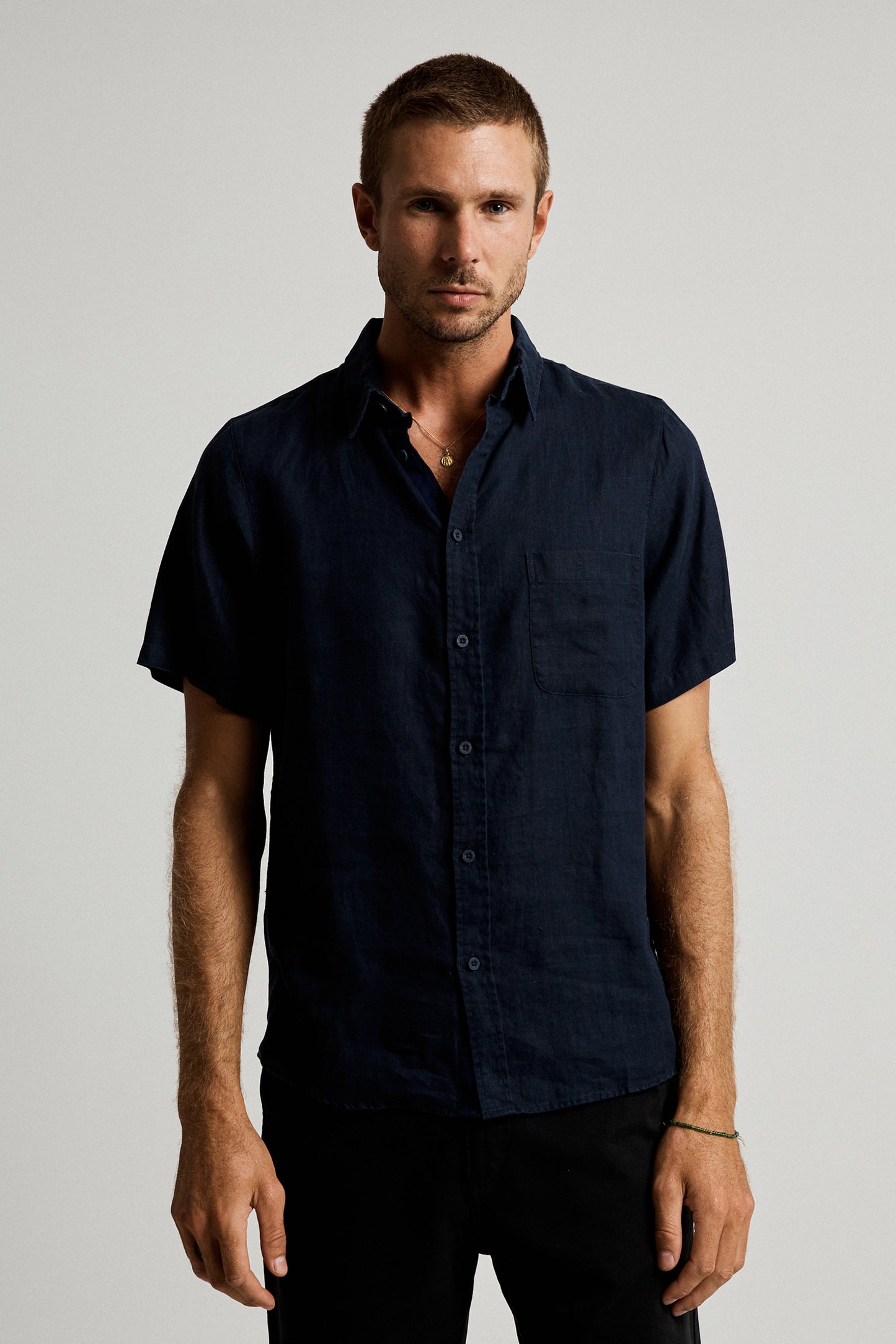 Linen Short Sleeve Shirt Navy